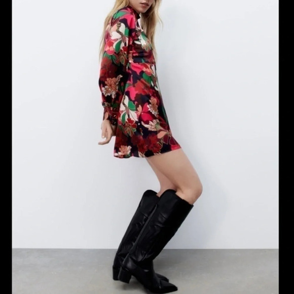 New Zara Floral Print Satin Effect Dress - Picture 14 of 16